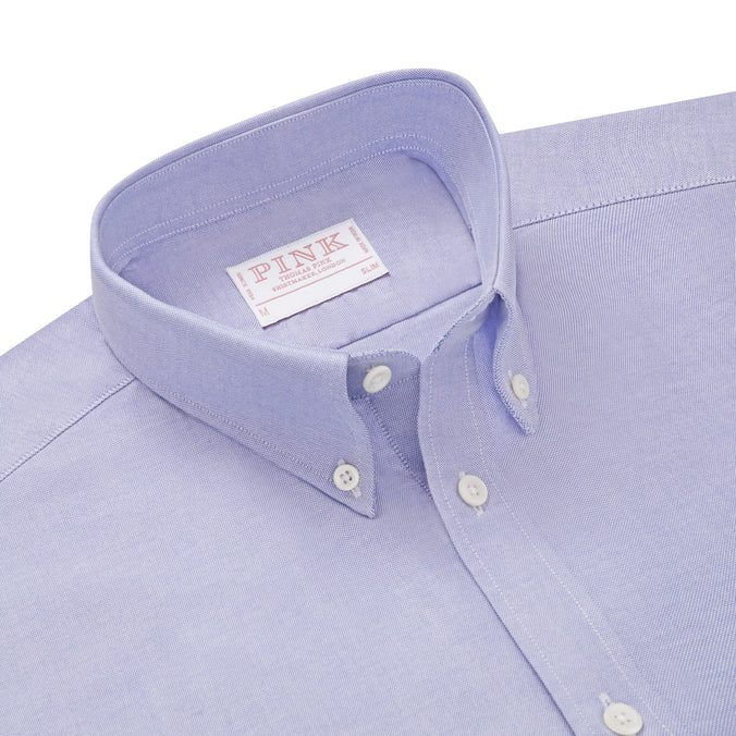 Blue Slim Fit Smart Casual Button Down Open Weave Oxford Shirt