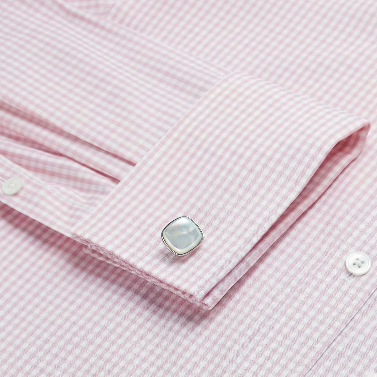 Pale Pink & White Classic Fit Double Cuff Essential Gingham Formal Shirt
