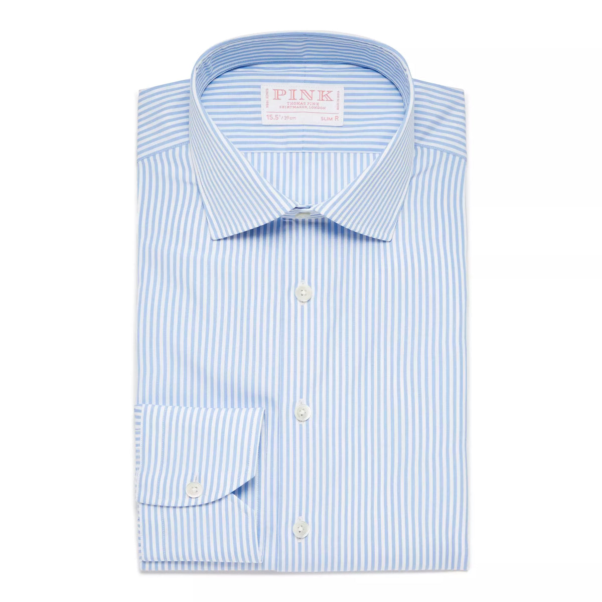 Pale Blue & White Slim Fit Core Poplin Bengal Stripe Formal Shirt