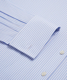 Pale Blue & White Classic Fit Double Cuff Essential Bengal Stripe Formal Shirt
