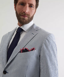 White & Navy Tailored Fit Stripe Seersucker Jacket