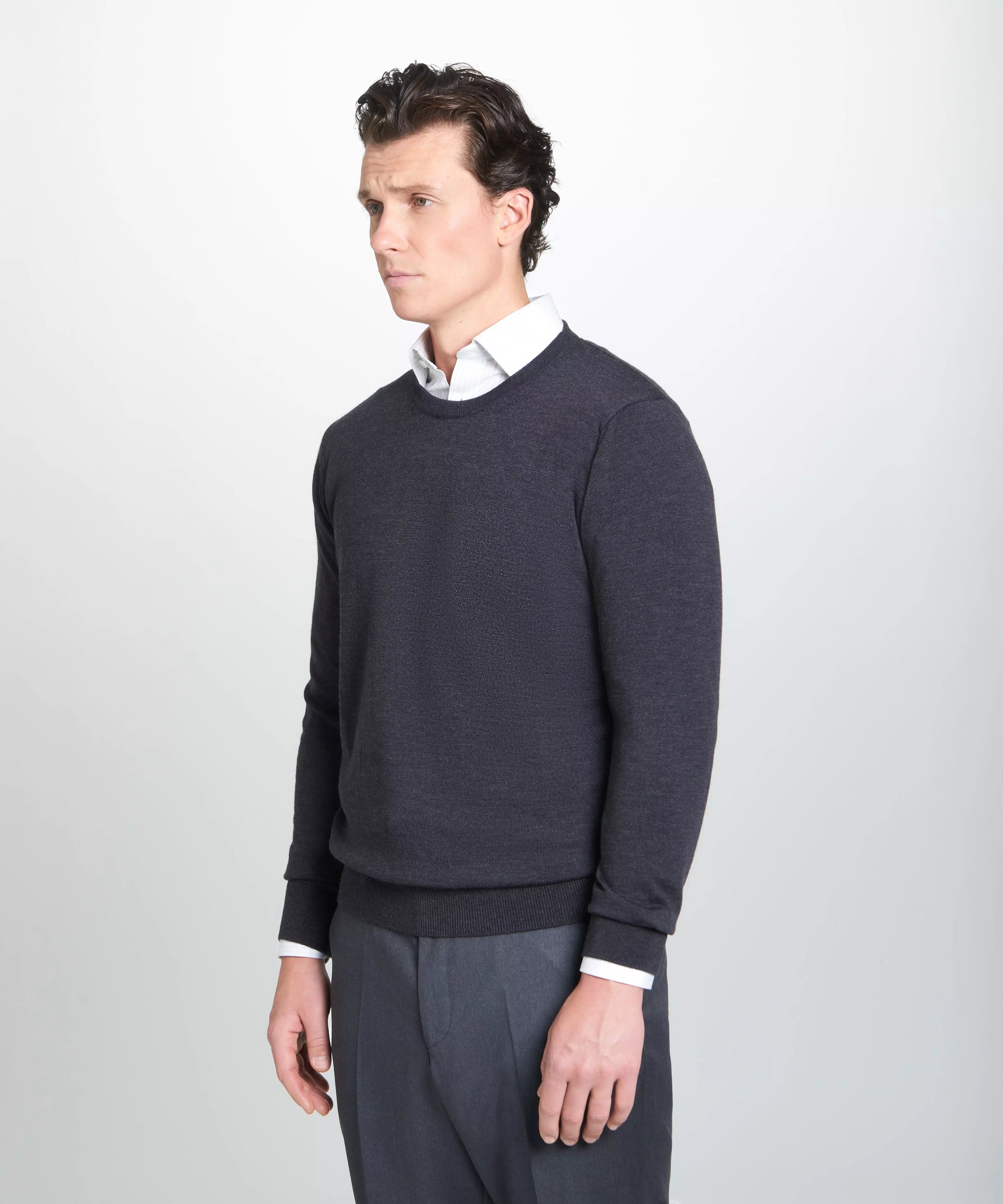 Grey Merino Wool Crew Neck Sweater