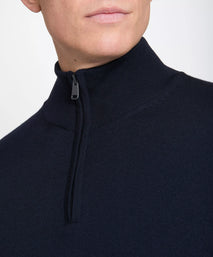 Navy Blue Merino Wool Zip Neck Sweater