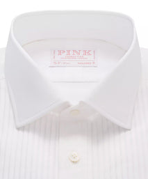 White Tailored Fit Evening Double Cuff Pleat Front Poplin Shirt