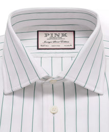 White & Green Tailored Fit Formal Wide Pin Stripe Shirt