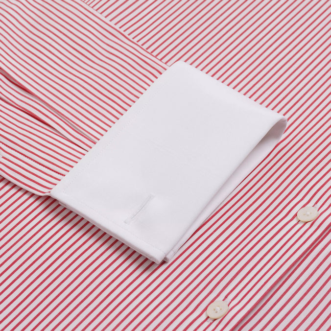 Red & White Tailored Fit Double Cuff Poplin Stripe Formal Shirt