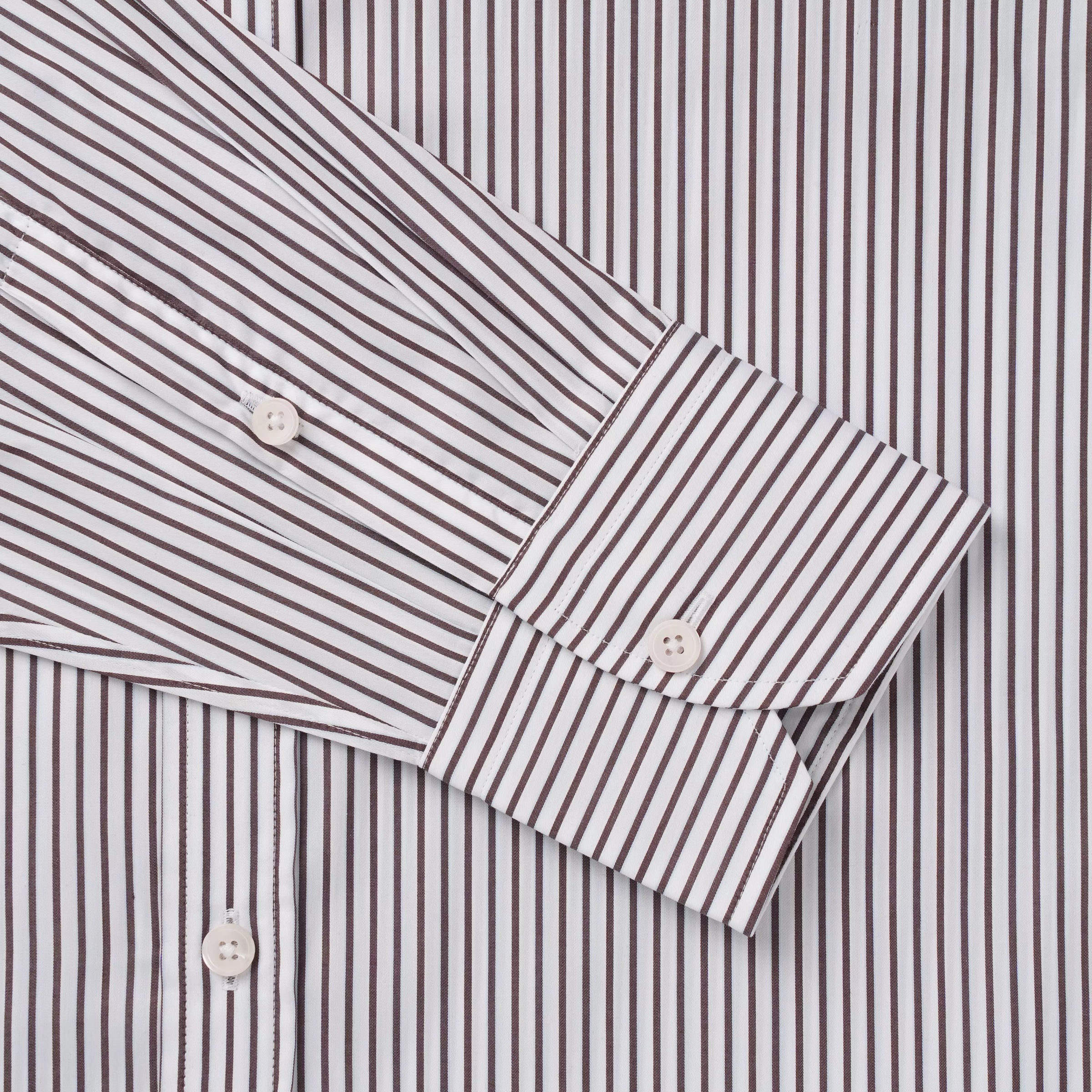 Brown & White Tailored Fit Piumino Twill Stripe Formal Shirt