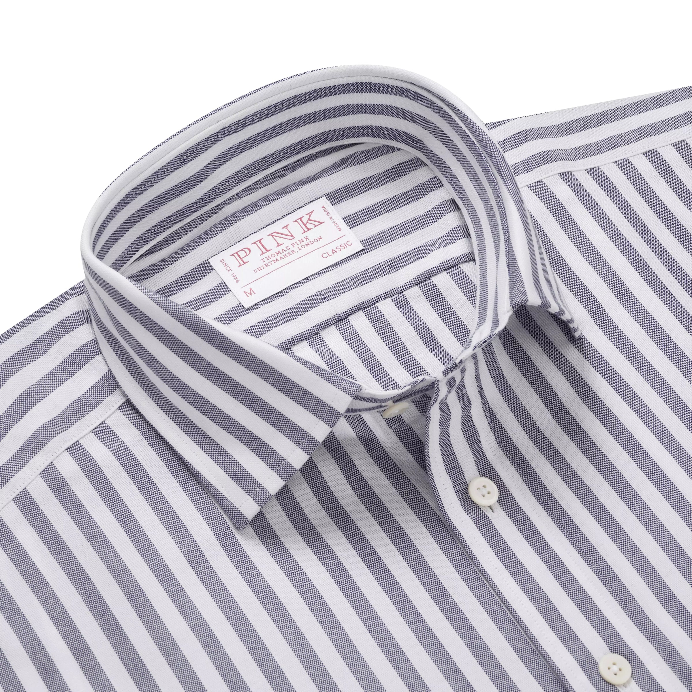 Navy Blue & White Classic Fit Smart Casual Striped Oxford Shirt