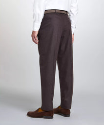Brown Tailored Fit Twill Flannel Stretch Pleated Trouser